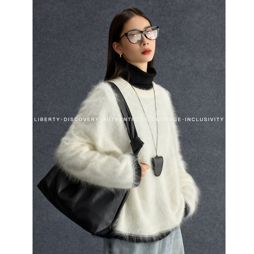 SWAP SENSE云绒絮影· 拉绒层次感宽松慵懒风圆领加厚套头毛衣