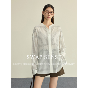 SWAP SENSE逸风织影·复古老钱风设计感绳索定位印花廓形松弛衬衫