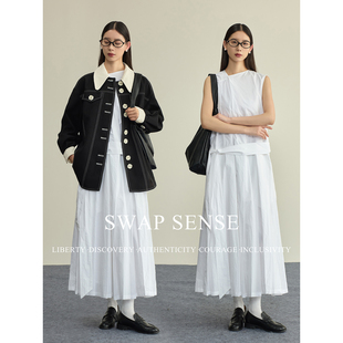 SWAP SENSE云影随风·复古休闲日系A字版型大裙摆背心无袖连衣裙