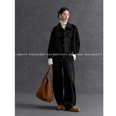 SWAP SENSE 羊毛阔腿裤加绒高腰垂感休闲香蕉直筒裤卫裤女冬季