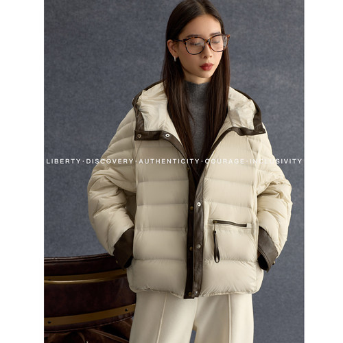 SWAP SENSE逸风织语· 白鸭绒连帽保暖拼色排骨羽绒服2025年新款