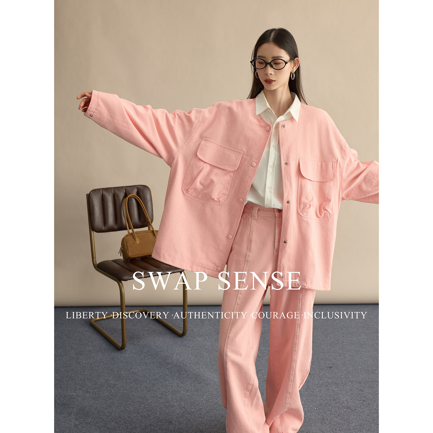 SWAP SENSE粉黛拂云·复古休闲宽松大口袋外套套装2026年早春新款,女装/女士精品,短外套,淘宝优惠券,粉丝福利购,淘宝优惠卷