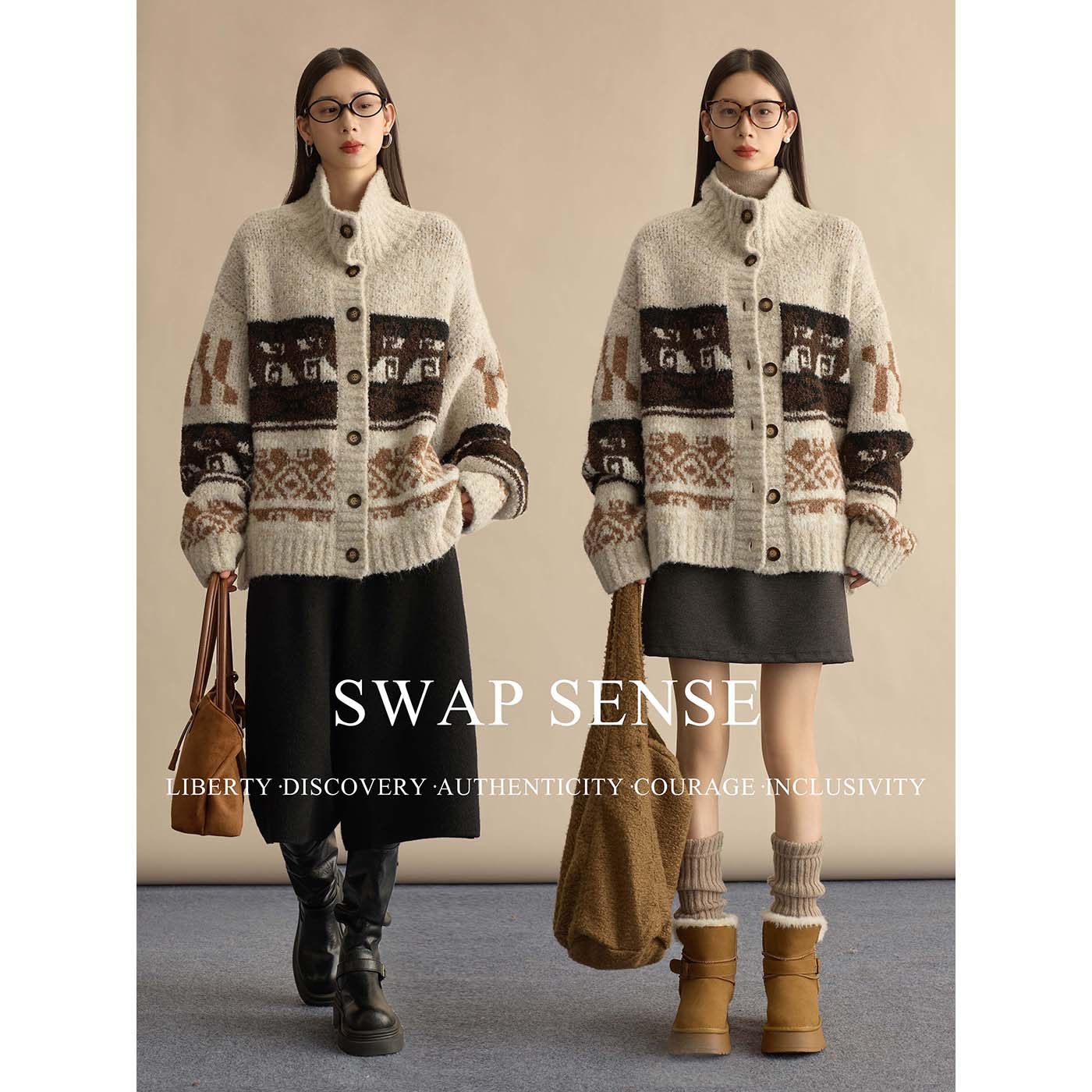 SWAP SENSE格纹诗语· 复古休闲费尔岛花纹撞色针织毛衣外套冬,女装/女士精品,毛衣,淘宝优惠券,粉丝福利购,淘宝优惠卷