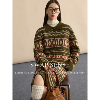 SWAP SENSE森迹漫构·费尔岛针织开衫半裙复古气质一整套ootd穿搭