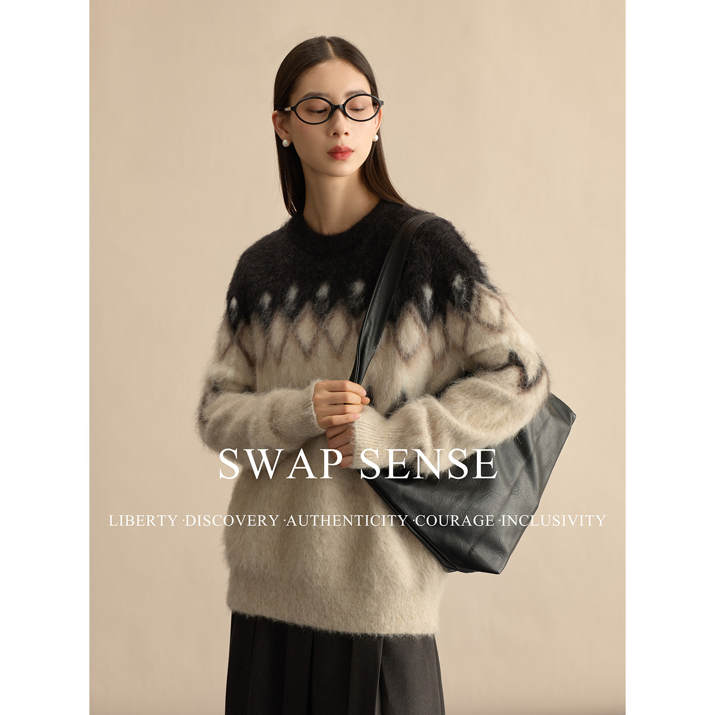 SWAP SENSE格序知暖·复古休闲圆领针织廓形费尔岛慵懒毛衣女冬季,女装/女士精品,毛针织衫,淘宝优惠券,粉丝福利购,淘宝优惠卷