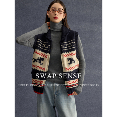 SWAP SENSE幻彩织叙·复古休闲费尔岛针织马甲外套新年生肖拜年服