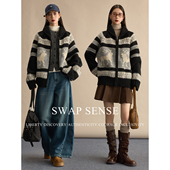 SWAP 毛衣外套女冬季 SENSE鹿踪林语· 复古休闲费尔岛粗针开衫