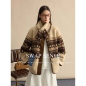 SWAP SENSE漫旅织语·复古休闲松弛感圆领费尔岛廓形大外套女冬季