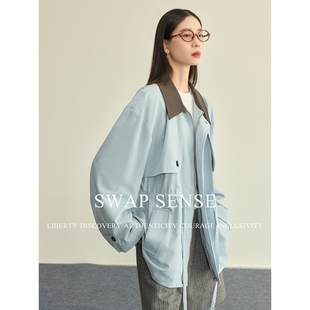 SWAP SENSE云野行吟·复古撞色设计感抽绳可收腰显瘦风衣早春新款