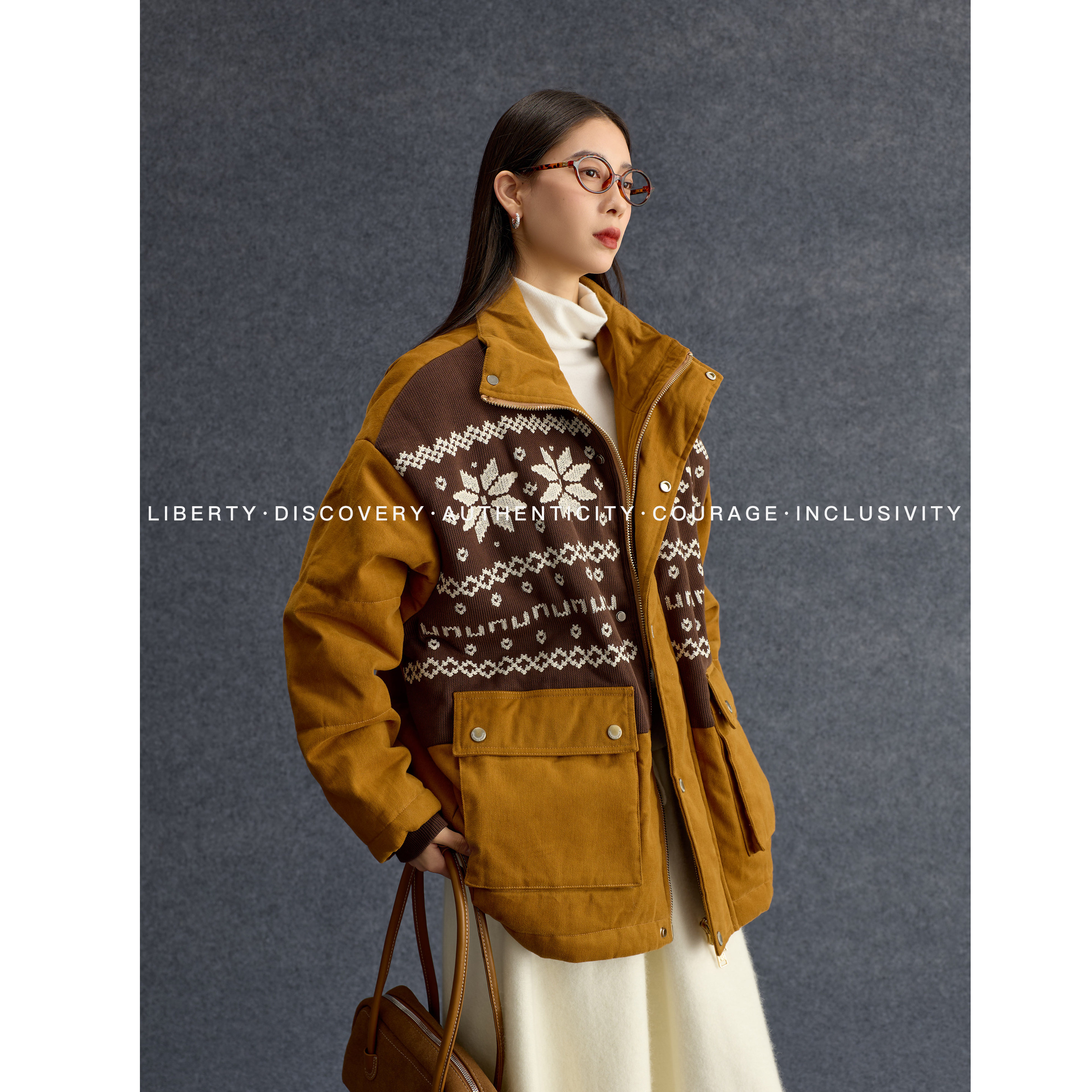 SWAP SENSE棕韵织构· 复古巴恩风费尔岛刺绣加厚棉衣棉服外套冬