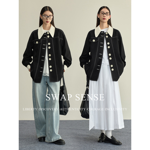 SWAP SENSE墨韵裁影·复古设计感撞色拼接分割压线休闲廓形外套女