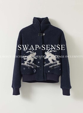 SWAP SENSE朔野聆绒· 复古休闲藏蓝色羊羔绒开衫加厚外套冬季