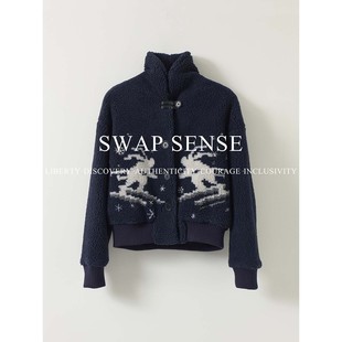 SWAP SENSE朔野聆绒· 复古休闲藏蓝色羊羔绒开衫加厚外套冬季