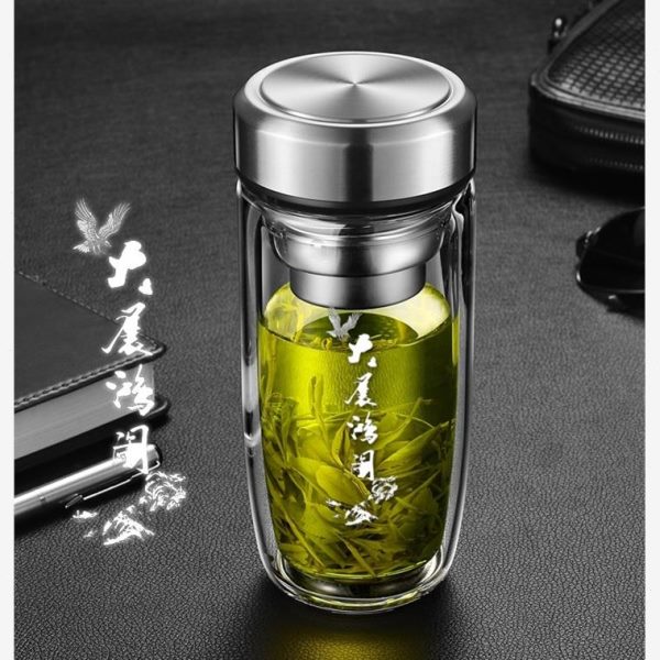 双层中空钢化玻璃杯保温水杯茶水分离男士2023防摔耐高温