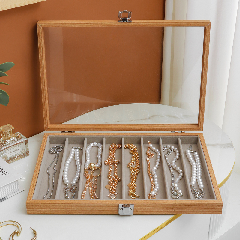 放珍珠项链收纳盒带盖玻璃防尘长手链珠子饰品粗颈链首Y饰盒看货