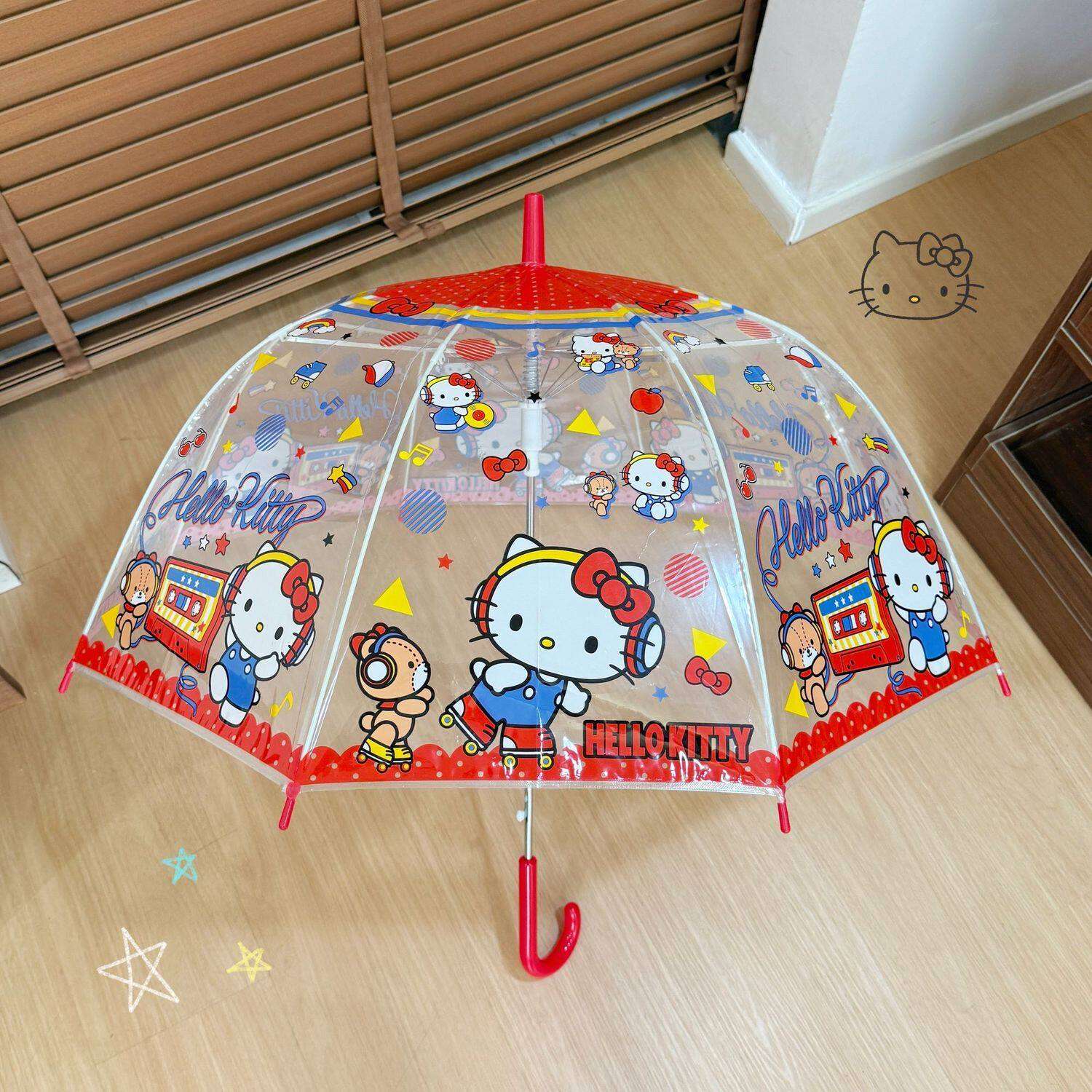 KT猫儿童雨伞可爱女孩宝宝轻便长柄伞幼儿园小学生上学专用透明伞