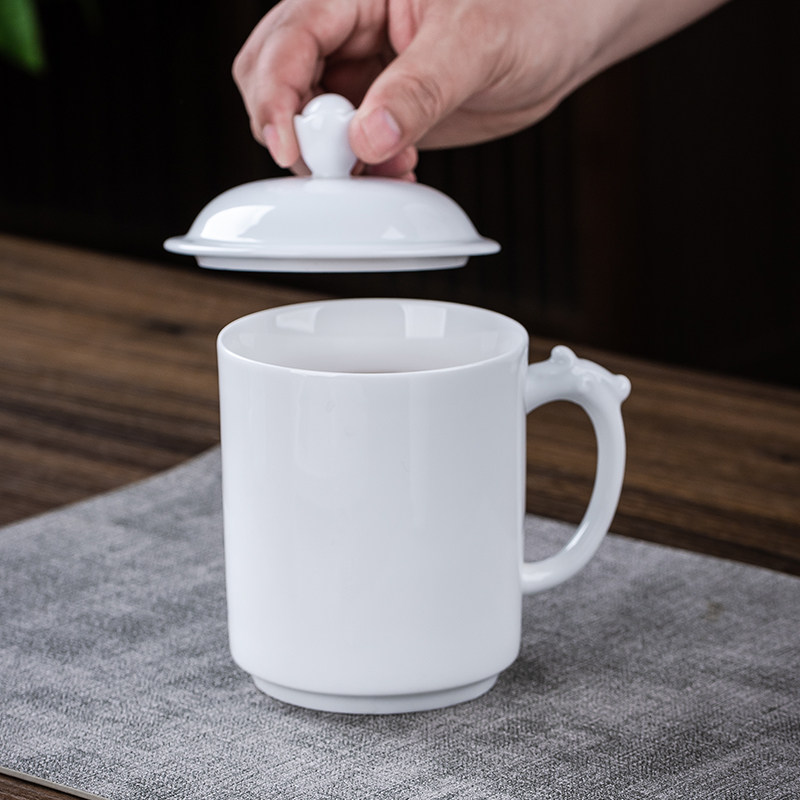 景德镇高白瓷陶瓷马克杯带盖休闲办公室釉下彩茶水杯子咖啡杯纯白,餐饮具,马克杯,淘宝优惠券,粉丝福利购,淘宝优惠卷