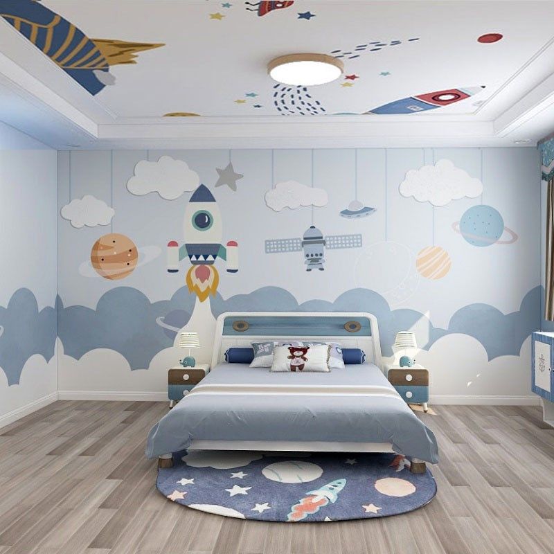 3d立体儿童房墙纸男孩女孩卡通太空火箭背景墙壁纸幼儿园无缝墙布,家居饰品,软装墙贴,淘宝优惠券,粉丝福利购,淘宝优惠卷