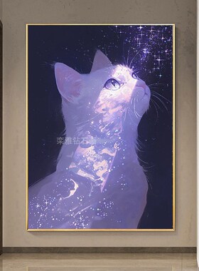 2024新款fDIY手工粘贴点钻方钻满钻钻石画钻石绣星光闪闪白色猫咪