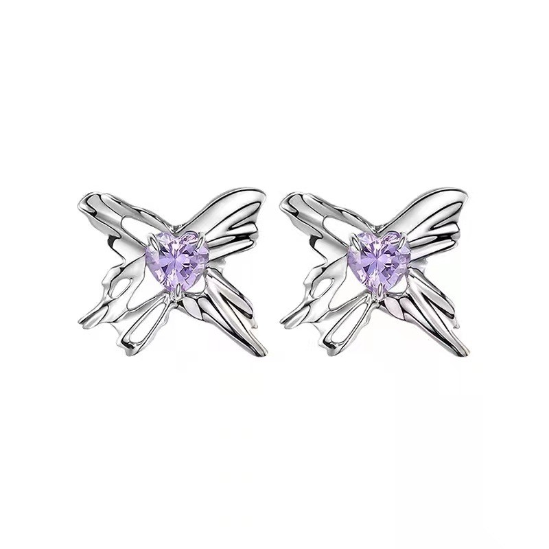 网红Women's purple heart jewel bow retro fashion metal earri 饰品/流行首饰/时尚饰品新 耳环 原图主图