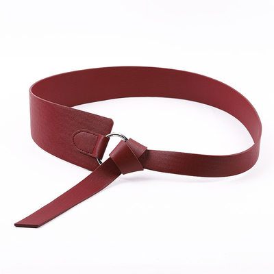 网红New Wide PU Leather Corset Belt Female Tie Obi Thin Red