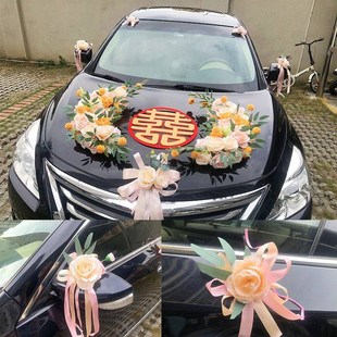 婚假车车a主头花装饰红色结婚婚车布置花车车队彷真花一套kf+VOjv