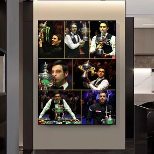 奥沙利文斯诺克台球大师夺冠冠y军桌球背景墙挂画台球房主题装饰