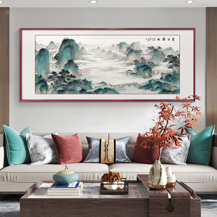 东墙客厅挂画沙发背景墙s装饰画新中式山水画旭日东升办公室靠山