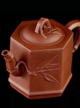 210CC六方竹叶壶宜兴紫砂一厂宫灯壶全K手工老茶壶泡茶壶茶水神器