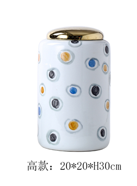现代简约家居彩绘白色陶t瓷储物罐新中式样板房客厅博古架饰品摆