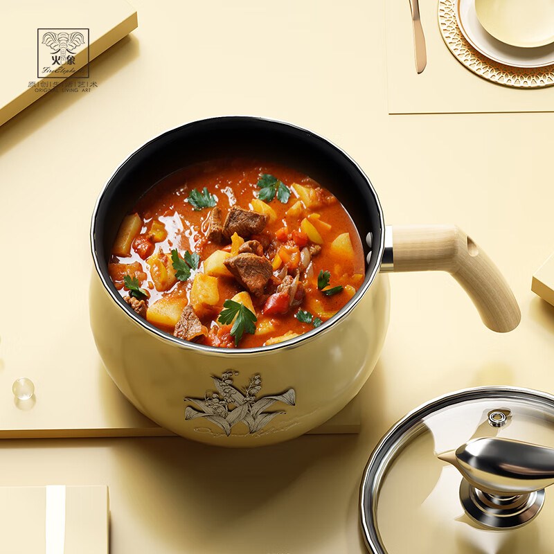 火象鸟语花香珐琅奶锅HXG-NuG367家用小煮锅16cm容量2L 高颜值可