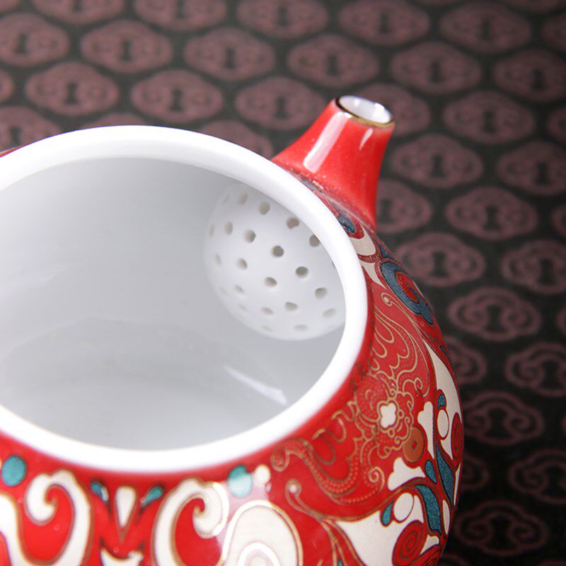 黑金茶具金银错脸谱茶壶陶瓷复古风朱红釉泡茶壶R杯中式泡茶壶单