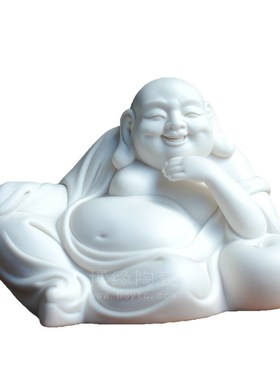 披坐招财陶瓷弥勒佛车载小装饰摆件德化白瓷M大肚弥勒笑佛出入平