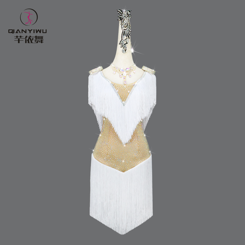 新款白色拉丁舞裙专业舞蹈比赛表演出花服装高级少儿规定黑池花服