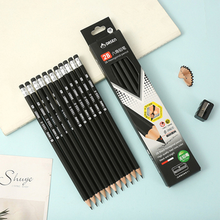 大圣黑杆原木杆2B铅笔学生学习美术素描绘图考试涂卡笔办公会议