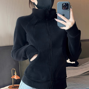 奥摇粒绒修身卫衣外套女春秋款2025秋冬季新款立领加绒抓绒衣内胆