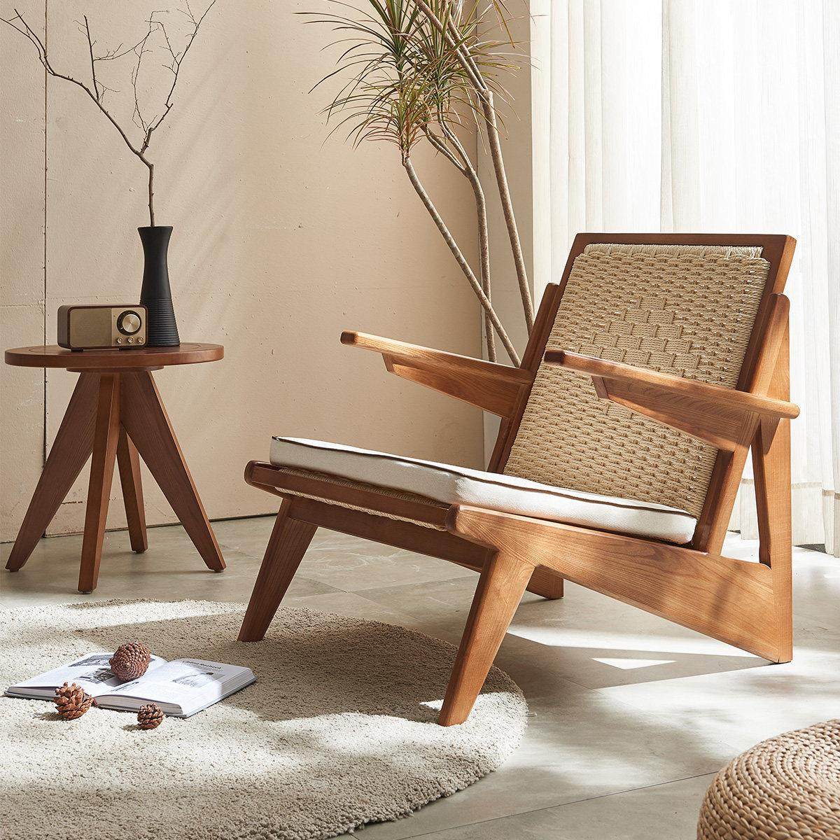 北欧实木沙发椅小户型阳台躺椅简约单人扶手椅设计师家用休闲藤椅,住宅家具,沙发椅,淘宝优惠券,粉丝福利购,淘宝优惠卷