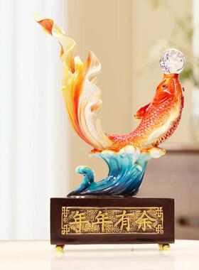 蒸蒸日上红鲤鱼摆件客厅酒柜电视柜玄关摆设摆件开业乔迁礼品摆件