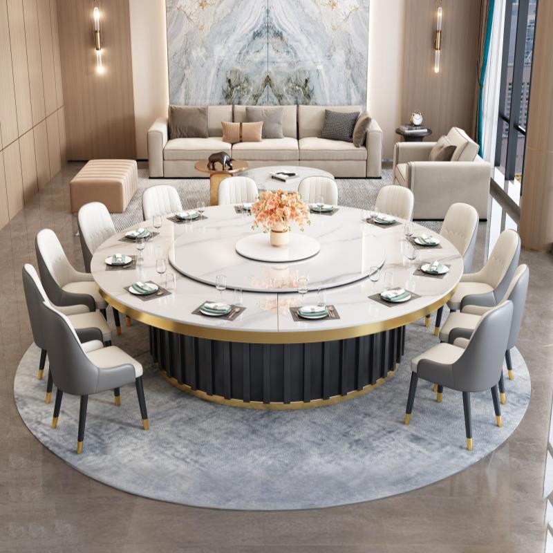 酒店餐桌大圆桌电动转盘饭店酒店包厢桌椅组合20人电磁炉火锅桌子