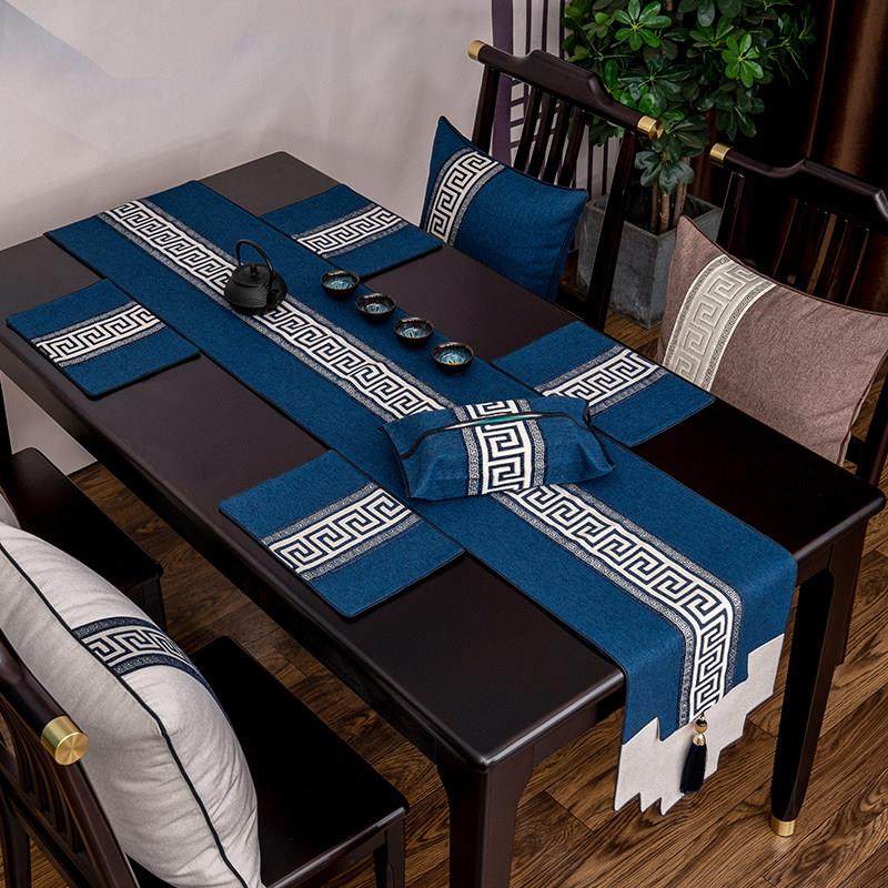 现代新中式桌旗禅意古典中国风客厅餐桌茶几玄关电视柜盖布定制