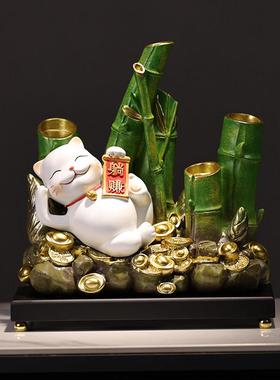 节节高升招财躺赢猫摆件客厅旺宅电视柜装饰品树脂摆设新居新中式