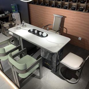 极简茶桌椅组合家用办公室茶台现代简约岩板茶盘茶桌一体 轻奢意式
