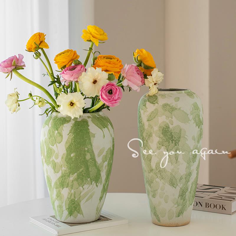 侘寂风花瓶泼墨陶瓷高级感复古客厅插花水养鲜花芍药餐桌创意摆件