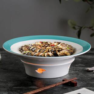 酒店会所陶瓷蜡烛加热炉创意圆形干锅菜汤盘子意境菜明档摆盘餐具