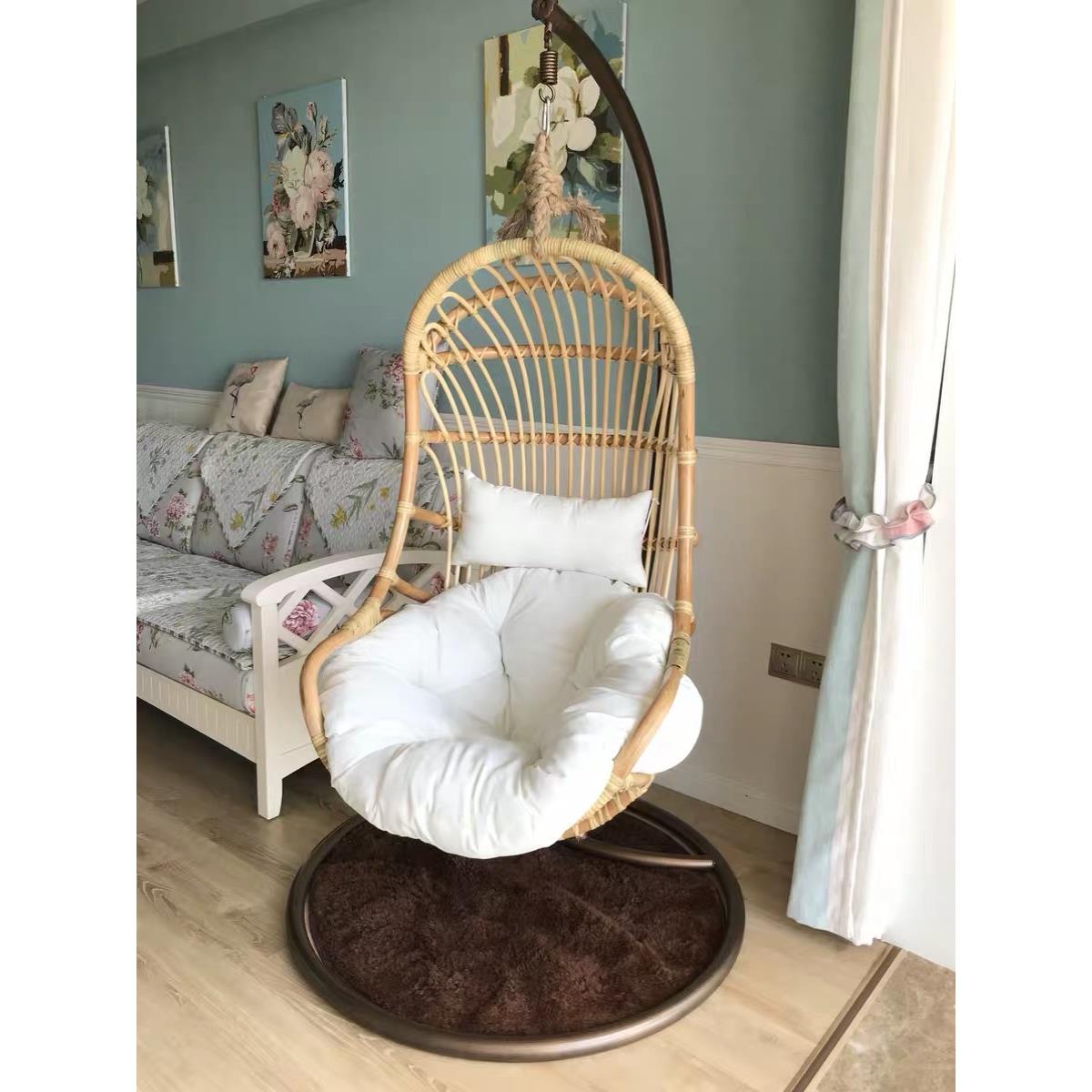 网红ins北欧简约天然真藤吊椅秋千民宿藤编阳台室内懒人吊篮摇篮