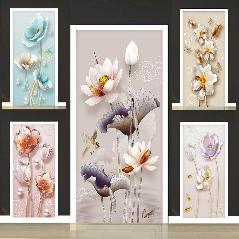 新中式荷花门贴画整张自粘装饰木门翻新衣柜门贴纸玻璃移门墙贴画,家居饰品,软装墙贴,淘宝优惠券,粉丝福利购,淘宝优惠卷