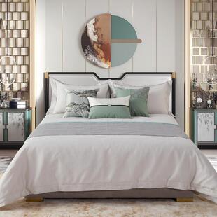 新中国风新古典主义无障碍豪华样板房床展厅样板房软装薄荷色绣花