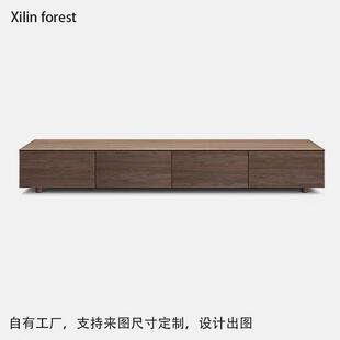 北美FAS 电视柜现代简约意式轻奢黑胡桃收纳柜客厅全实木橡木地柜