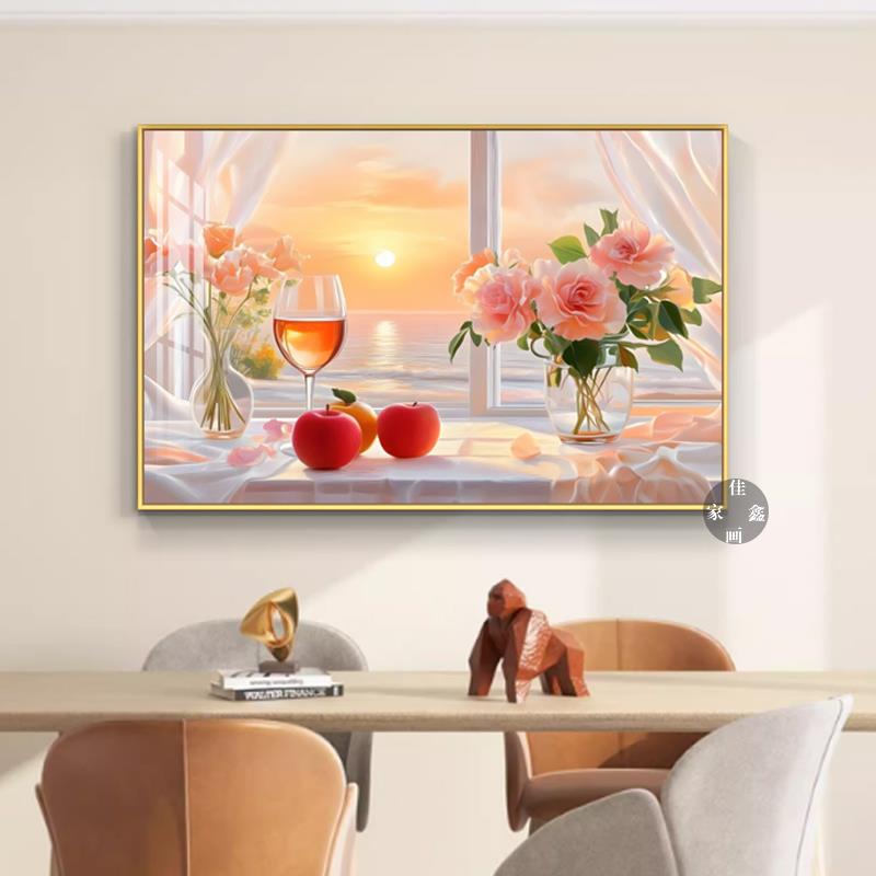 轻奢饭厅装饰画夕阳海景客厅沙发背景墙挂画酒店饭厅墙上装饰壁画