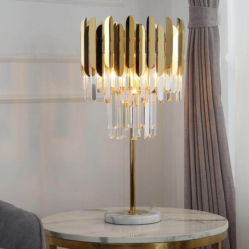 后现代客厅豪华水晶无障碍豪华台灯在落地式床头灯书房样板间温暖